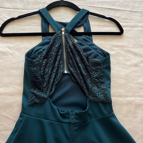Speechless Jade Green Fit & Flare With Lace Detail Party Skater Dress Size 3 - Picture 5 of 7